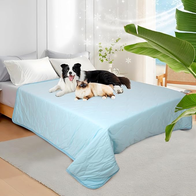 Cooling Blanket for Dogs - Q-MAX>0.4 Waterproof Pet Throw Blanket Bed Cover, Non-Slip Dog Blankets for Couch Protector, Washable Furniture Cover for Summer, Blue,50x60