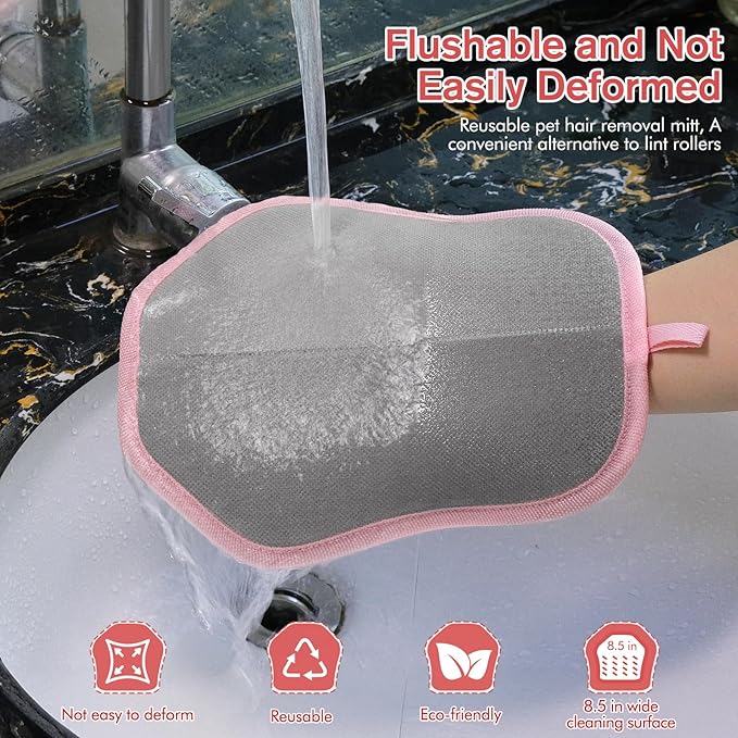 Pet Hair Removal Glove, Suitable for Removing Pet Hair From Clothing, Sofas, Carpets, and Car Seats, 2 Pcs With Hanging Hooks, Reusable Electrostatic Pet Hair Gloves, Size 9.8 x 7.87 x 0.5 in