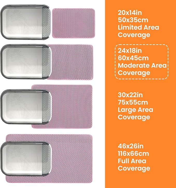 Cat Litter Mat, 24x18 Inches Large Double Layer Honeycomb Cat Litter Trapping Mat, Non Slip Waterproof Urine Proof Cat Litter Box Mat for Floor, Kitty Litter Rug, Cat Supplies, Pink