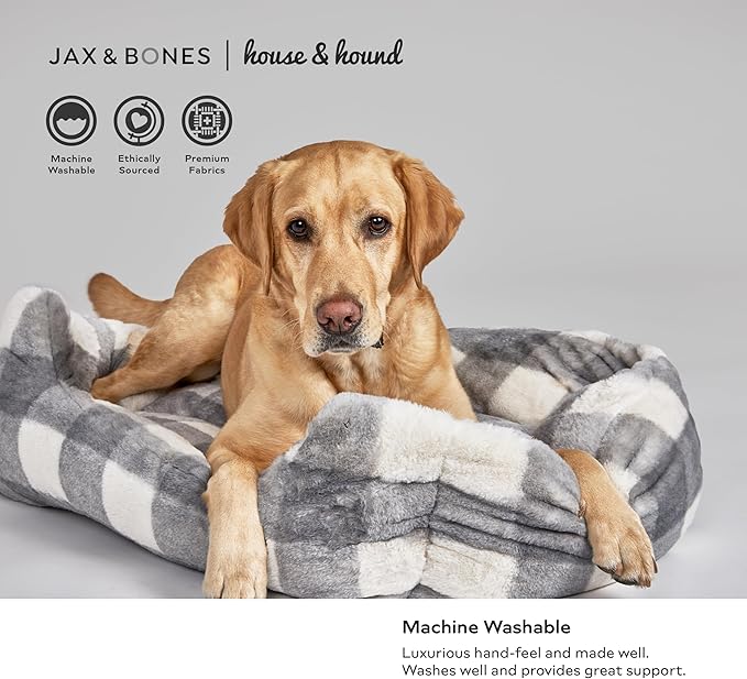 Jax & Bones Relaxer Plaid Dog Bed - Machine Washable Pet Bed for Medium Size Dogs - Hides Shedding Hair, Easy to Clean, Sleep Enhancing