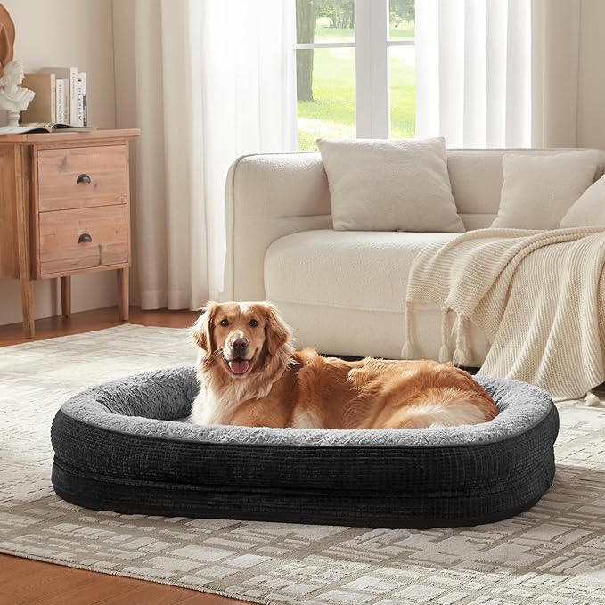 JOEJOY Orthopedic Dog Beds Large Sized Dog, XL Egg-Crate Memory Foam Pet Couch Bed with Bolster Sides, Waterproof Lining, Removable Washable Cover & Non-Slip Bottom, Black