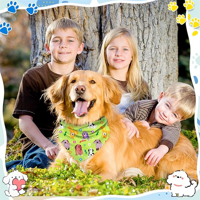 30Pcs Dog Bandanas Bulk Adjustable Washable Triangle Pet Bandanas Cartoon Bone Paw Print for Small Medium Large Dogs Grooming Daily Wear Birthday Party