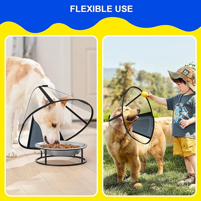 Lainergie Adjustable Soft Dog Cone Collar for After Surgery Recovery, Comfortable Pet Recovery Protective Collar for Medium Large Dogs, Elizabethan Dog Neck Collar (XL, Black)