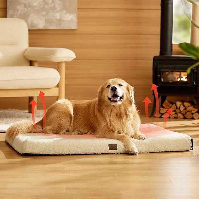 Bedsure Self Warming Dog Beds Large Sized Dog - Extra-Large Orthopedic Waterproof Puppy Bed with Removable Washable Cover, Egg Crate Foam Pet Mat, Suitable for Pet Up to 100 lbs