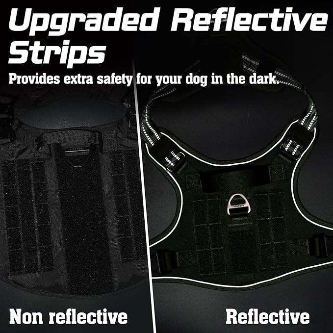 rabbitgoo Tactical Dog Harness Medium Sized Dog, No Pull Military Service Vest with Handle & Molle, Easy Control for Training Walking, Adjustable Reflective Straps, Green, M