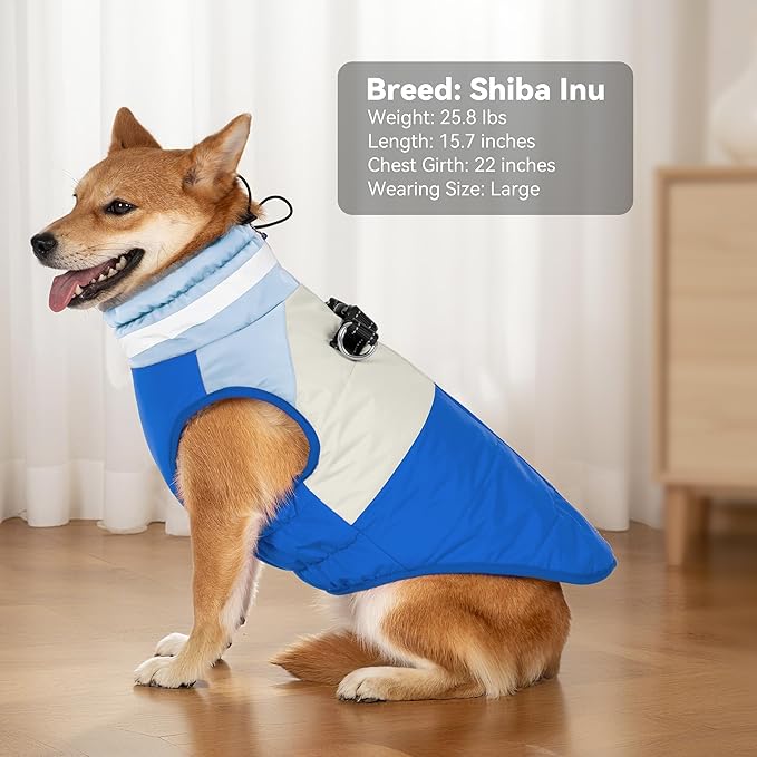 Dog Coats for Large Dogs, Reflective Dog Winter Coat Waterproof Windproof Clothes, Warm Cold Weather Dogs Jacket with Harness Built in Turtleneck Snowsuit, Blue XXX-Large