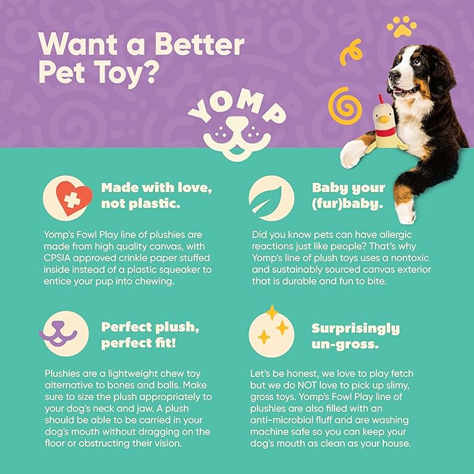 Yomp Chicken Dog Toy – Durable Stuffed, No Squeaker Dog Toys with Natural Canvas and Crinkle Paper – Interactive Stuffed Animal for Dogs (2-Piece Clucky Set)