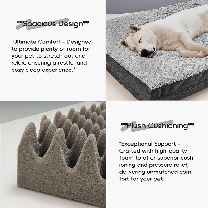 Sytopia Washable 44" Dog Bed for Large Dogs – Double-Sided Plush, Waterproof, Removable Cover, Thick Orthopedic Support, Durable Multi- Size Comfort Clearance Indoor Flat Dog Bed