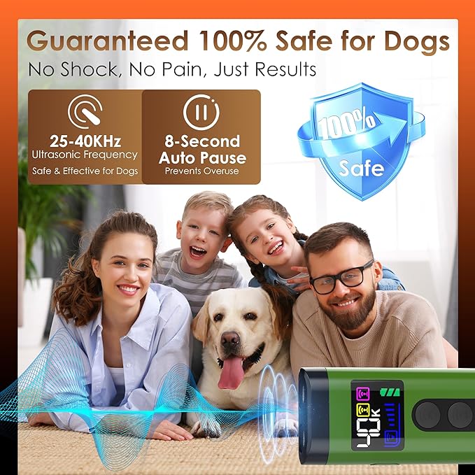 Dog Bark Deterrent Device – 65FT Range Anti Barking Device for Dogs, Stops Neighbor’s Dog Barking with 3 Ultrasonic Frequencies (25/30/40kHz) & 5 Sound Modes, for Indoor & Outdoor Training