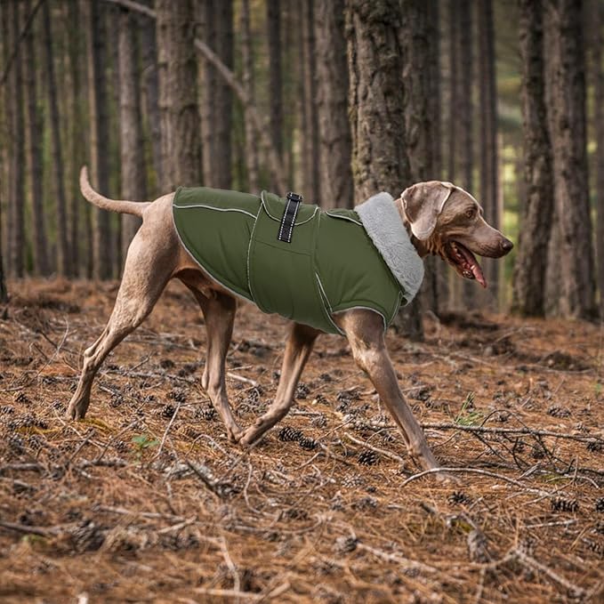 Lelepet Warm Dog Coat Reflective Fleece Vest Waterproof Dog Jacket with Adjustable Buckle Hook & Loop Windproof Cold Weather Coats for Small Medium Large Dogs, Army Green, S