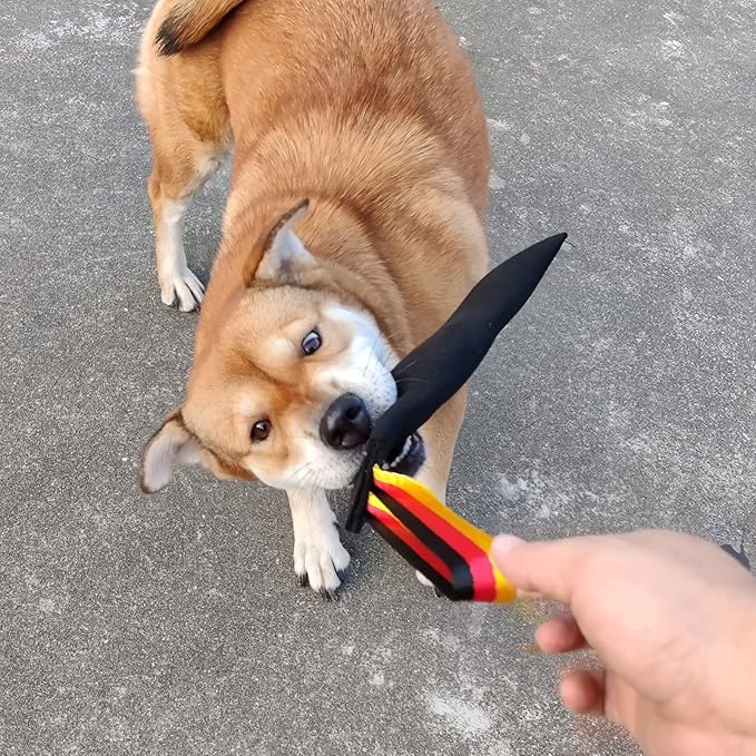 Dewonch No Stuffs Squeaky Leather Bite Tug Toy for Dog Training, K9 Puppy Stuffless Pull Toy with Handle to Build Prey Drive,Train Biting Grip,Play Tug of War Game (Squeaky Toy)