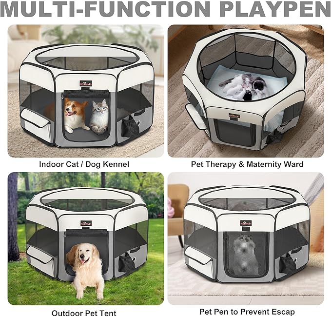 Aivituvin Dog Playpen Foldable Pet Play Pens with Carrying Bag for Cat, Puppies, Rabbits, Chickens, Durable Portable Pet Tent for Travel Camping Indoor/Outdoor Grey M