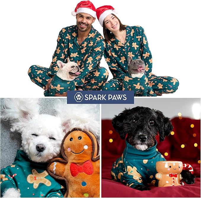 Spark Paws Dog Christmas Pajama, Dog Recovery Suit Male, Onesie, Ultra-Soft and 4-Way Stretch, for Small Medium and Large Breeds - Gingerbread Man - L