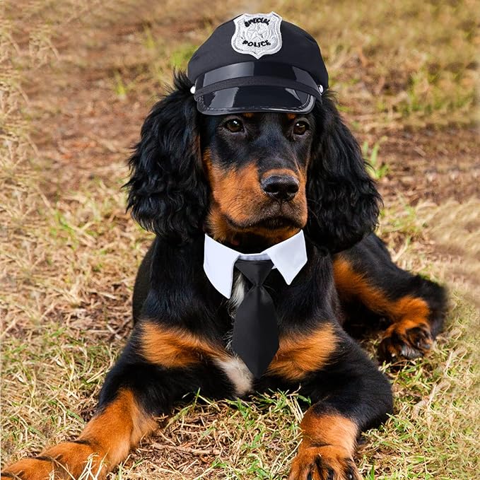 Yewong 2-Piece Pet Police Costume Accessory Set - Dog & Cat Police Hat with Necktie & Dress Up Kit for Halloween & Christmas Cosplay
