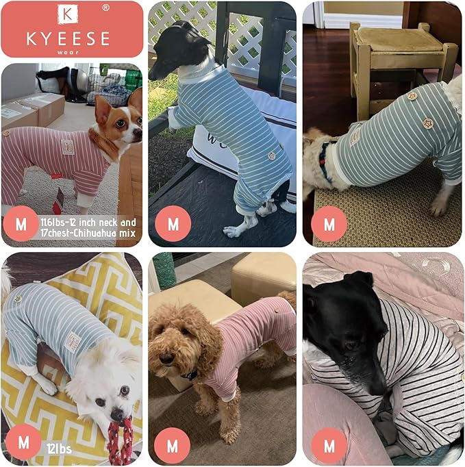 KYEESE Dog Pajamas Stretchable 4 Legs Doggie Jammies Striped Jumpsuit Lightweight Onesie Puppy Pajamas Cozy Outfit Comfortable Dog Clothes Hair Shedding Cover Pet Sleepwear,Pink Striped, Medium