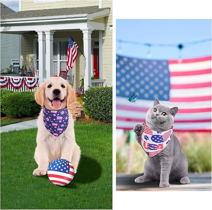 4th of July Dog Bandanas Large 2PCS, American Flag Patriotic Scarf, Independence Holiday Bandana,Premium Durable Triangle Reversible USA Bandana for Medium Large Dogs Cats