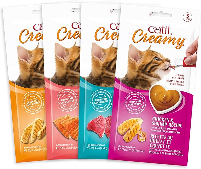 Catit Creamy Lickable Cat Treat – Hydrating and Healthy Treat for Cats of All Ages - Salmon, 5-Pack