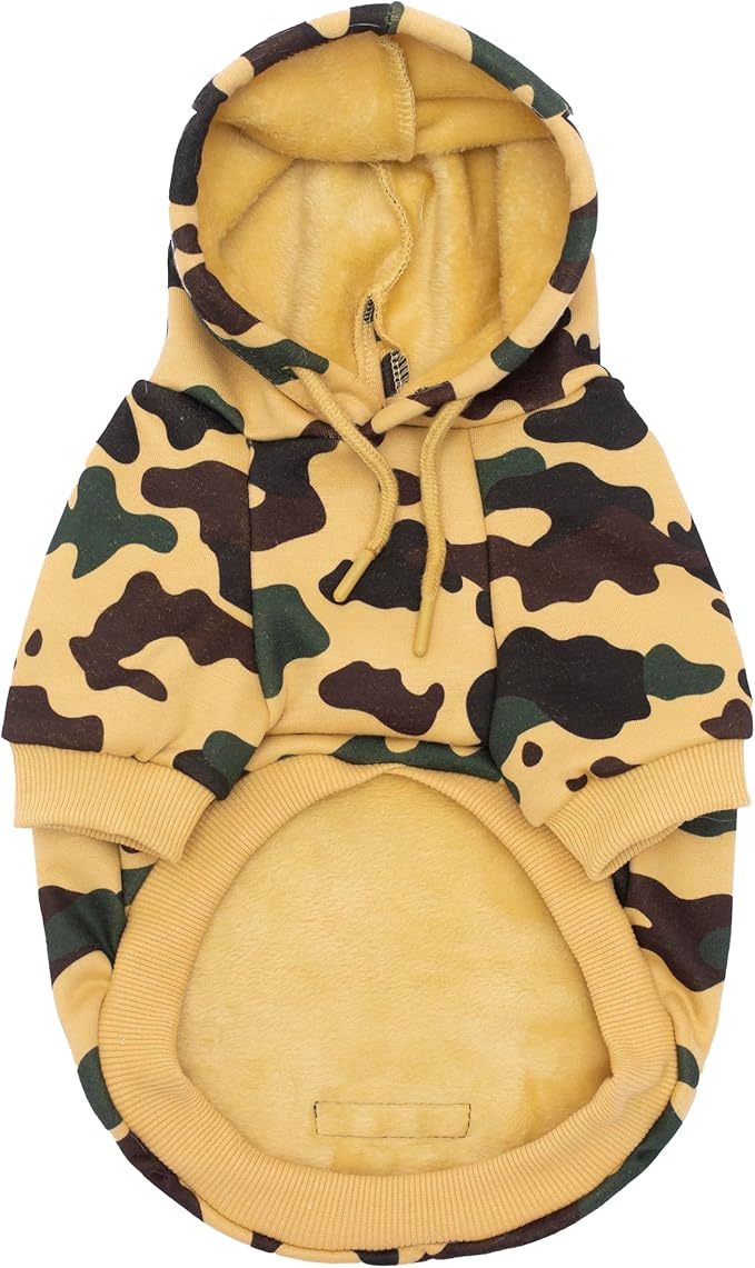 Camo Dog Hoodie Dog Clothes Extra Warm Fleece Lining Stretchy Fit for Small Medium Large Dogs ((Yellow, X-Large))