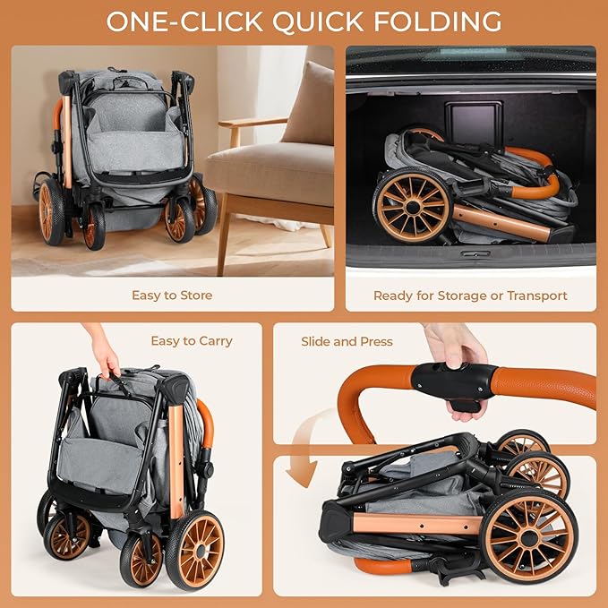 MAMIZO Foldable Dog Stroller for Medium Small Dogs Cats Up to 55 Lbs, Aluminum and Carbon Steel Frame Pet Stroller, Height-Adjustable Handle Puppy Strollers with Zipperless Design, Shock Absorbers