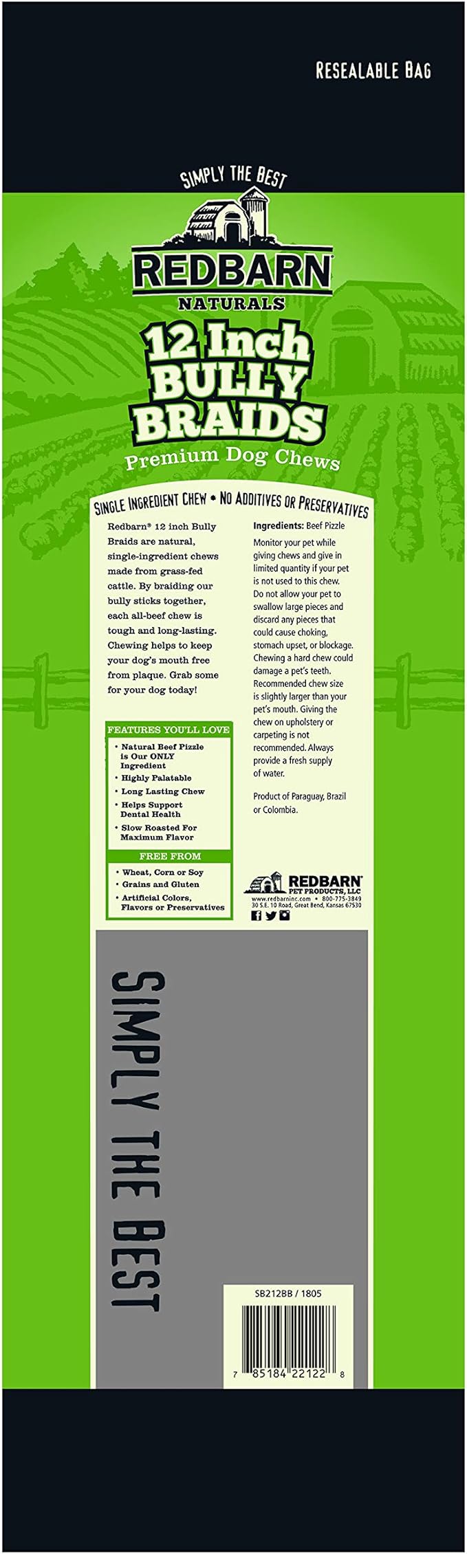 Redbarn Pet Products 12" Bully Sticks Pet Chew Treat, 2-Count, Pack of 18