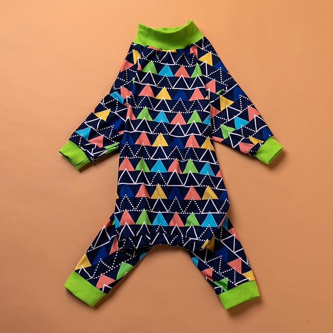 LovinPet Dog PJS Onesies for Giant Dogs - Blue Triangle Print, Post Surgery Shirt, UV Protection, Pet Anxiety Relief, Wound Care Onesie for Large Dog,XL