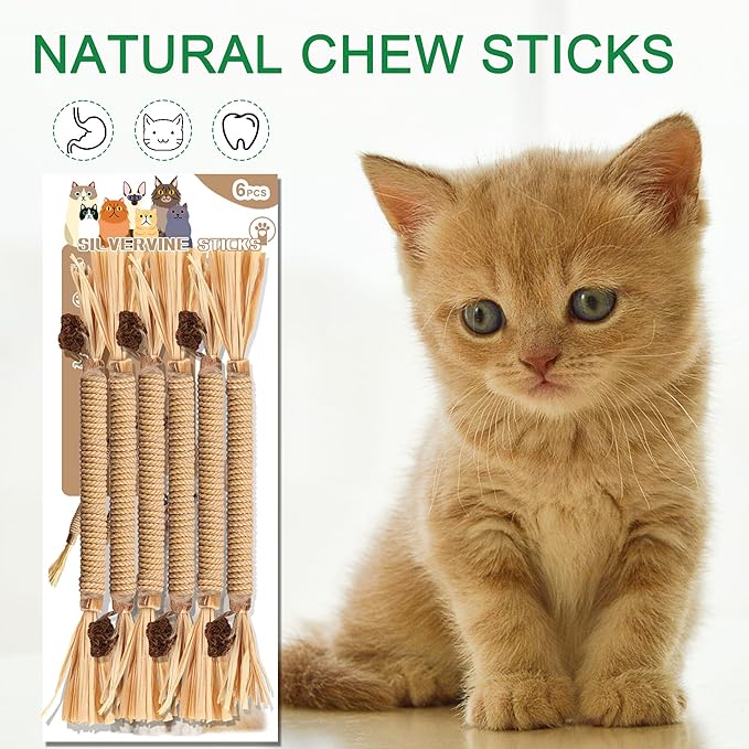 Silvervine Sticks for Cats, Silver Rattan Stick Catnip Stick,Kitten Training Toy,Cats Chew Stick Indoor,Cat Interactive Toy,Tooth Cleaning for cat,Kitty Wooden Tooth Stick Cat Game