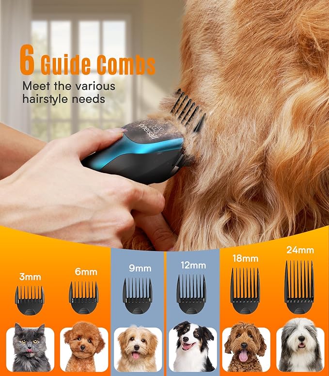 oneisall Dog Clippers for Grooming for Thick Coats with Detachable Stainless Steel Blade Cordless Rechargeable Dog Grooming Kit for Full Body DTJ001
