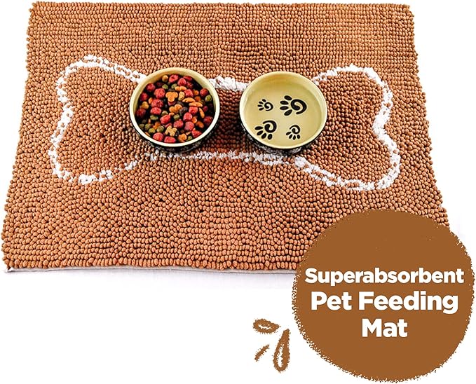 Soggy Doggy Slopmat - Water Absorbing Door Mat for Food and Water - Microfiber Chenille Rug for Muddy Paws and Messy Eaters - Machine Washable (Caramel Brown/Oatmeal Bone, 18” x 24″)