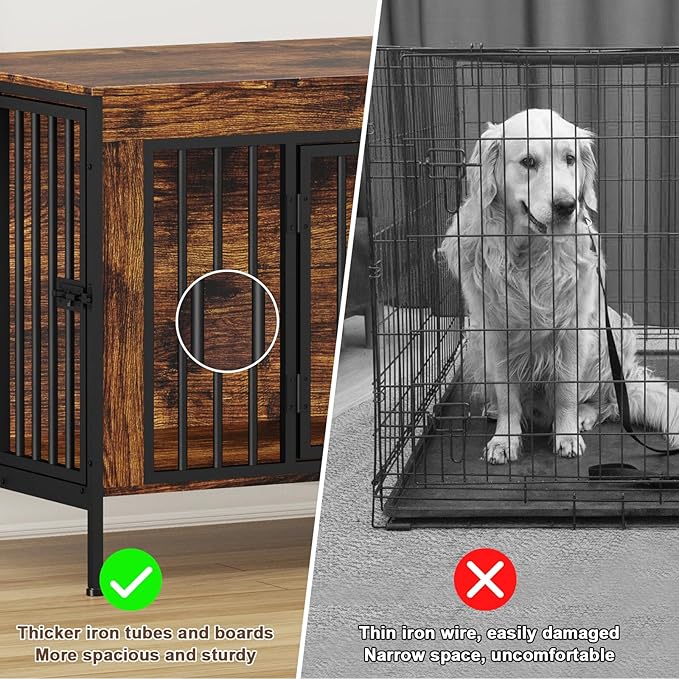 EasyCom Dog Crate Furniture for 1 or 2 Dogs, Heavy Duty Single/Double Dog Crates for Small/Medium/Large Dogs, Dog Kennel Furniture Indoor as TV Stand, Small Size 55.12" L(0-20 Pounds), Brown