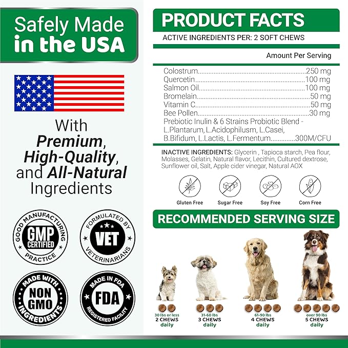 Dog Allergy Relief Chews - Dog Itching Skin Relief Treatment Pills - 170 Treats - Anti-Itch Chewables - Itchy and Paw Licking - Hot Spots - Omega 3 Fish Oil - Dry Skin & Coat Supplement