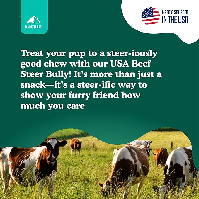 BARK'N BIG USA Beef Steer Sticks for Dogs 5-6 Inch Mini Bully Sticks - Natural Single Ingredient Dog Chews for Small Dogs & Puppies - Made in USA - 15 Count