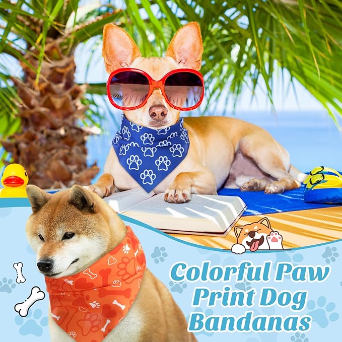 100 Pieces Paw Print Dog Bandanas Bulk Paw Bandanas for Dogs Winter Soft Bibs Adjustable Triangle Doggie Scarves for Small Medium Large Pets Party Costume