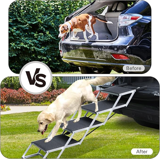 DGSL Extra Wide 4-Step Dog Ramp for Truck, SUV & Bed - Folding Steps with Non-Slip Surface, Supports Up to 250 Lbs