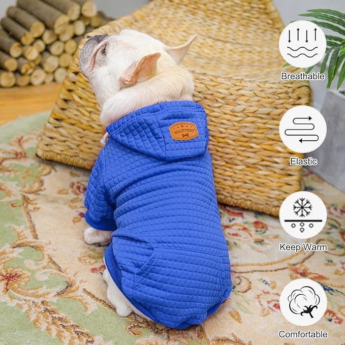 BEAUTYZOO Small Dog Hoodie Sweater with Pockets, Dog Clothes for Small Medium Dogs Boy Girl, Waffle-like Laminated Cotton Pet Coats with Hat and Leash Hole, All Weather Coat for Puppy Doggie Chihuahua