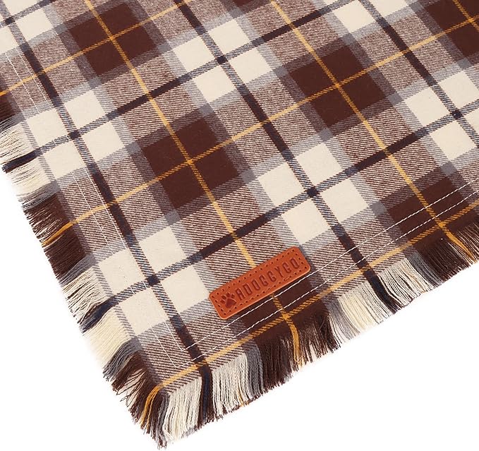 ADOGGYGO Fall Dog Bandanas with Tassels Edges, Orange Brown Plaid Scarf Bib, Multi Size, Fall Thanksgiving Halloween Bandanas for Extra Large Dogs (X-Large)