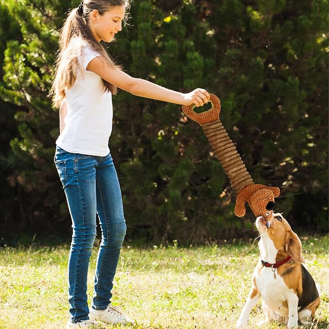 Squeak Plush Dog Toys Interactive Tug of War Puppy Toys with Crinkle Paper, Large Dog Chew Toy Pull Pet Toy for Small, Medium and Large Dogs