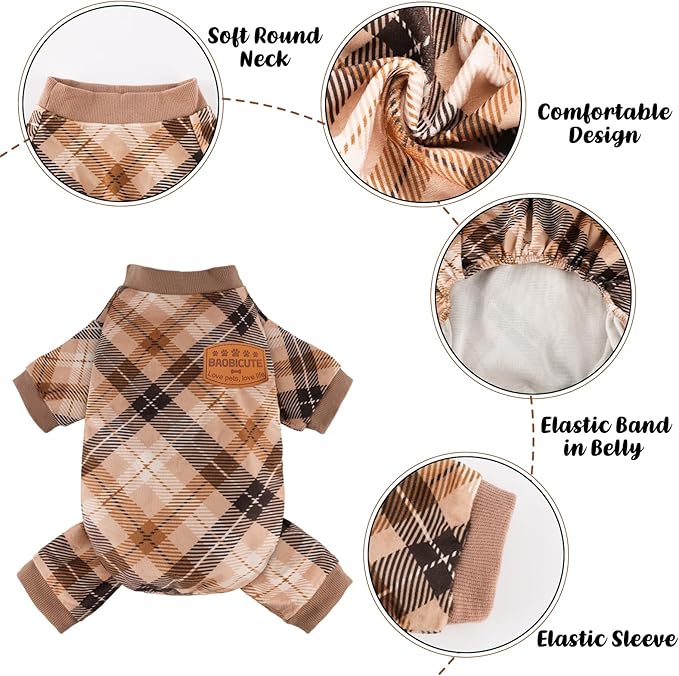 4 Pack Dog Pajamas Soft Lightweight Dog Recovery Suit Onesie Clothes for Small Medium Female Boys Girls Dogs Cats (S (Back: 10",Chest: 14", Neck: 9.5"), Red Green Khaki Plaid)