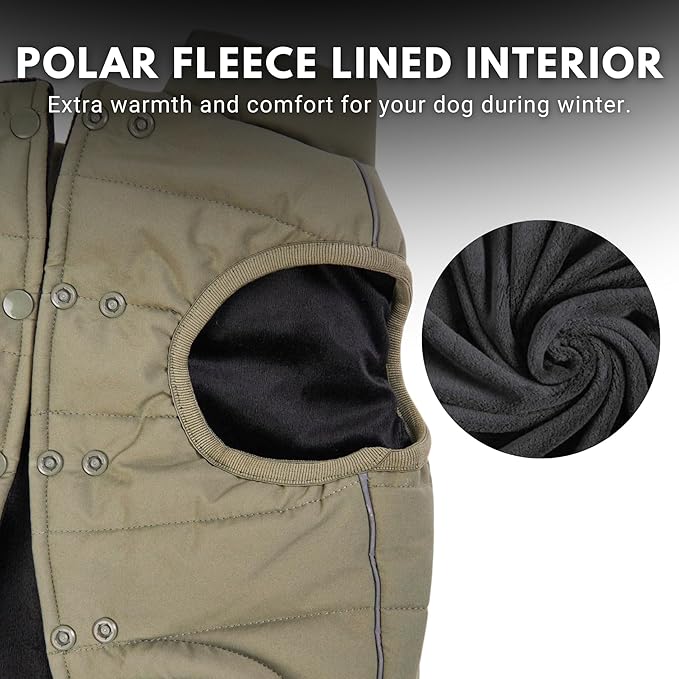 Spark Paws Dog Winter Jacket, Water-Resistant Coat, Warm Reflective Windproof Fleece-Interior, for Medium and Large Dogs - Olive - XXL