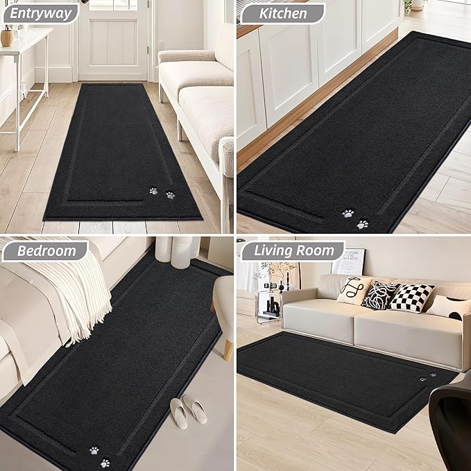 BEQHAUSE Dog Door Mat for Muddy Paws 36"x60" Dirt Trapper Absorbent Doormat Non Slip Entryway Rugs Washable Stain Resistant Welcome Floor Mat Soft Low-Profile for Front Back Door, Black