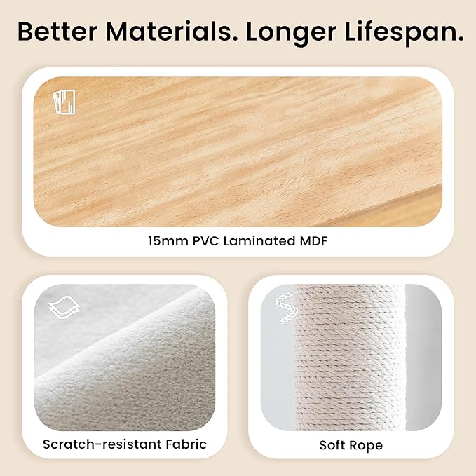 Large Modern Cat Tree - 70 inch Tall Cat Tower for Indoor Cats, Multi-Level Cat Condo with 7 Fully Wrapped Scratching Posts,2 Spacious Perches, Hammock, Cozy Pad & Dangling Balls-Light Brown