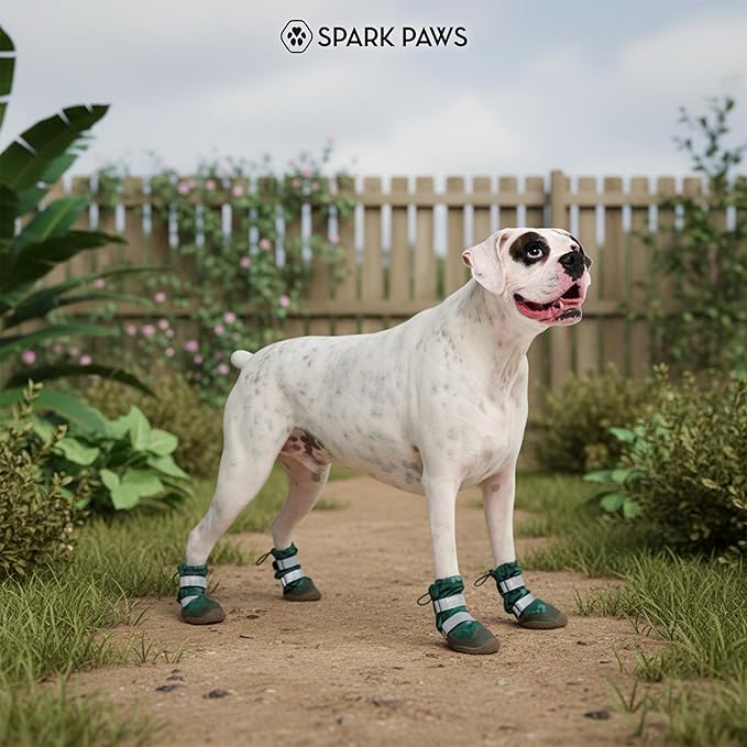 Spark Paws Dog Shoes, Waterproof Dog Boots for Medium to Large Dogs, Non Slip, Breathable Dog Booties and Paw Protectors - 4PCS Doggie Hiking Boots with Reflective Straps, Green Camo, Size 1