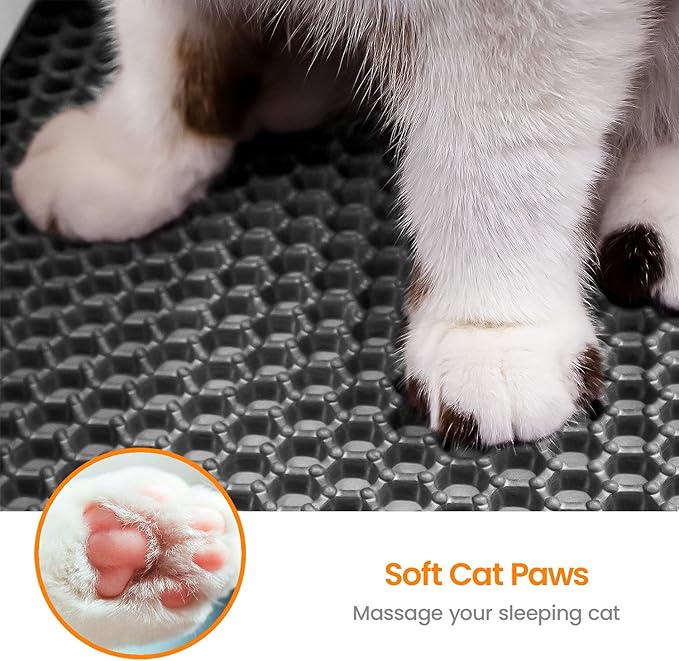 Cat Litter Mat Cat Litter Trapping Mat, 24 x 18 inch Honeycomb Double Layer Design, Urine and Water Proof Material, Scatter Control, Less Waste, Easier to Clean, Washable Gray