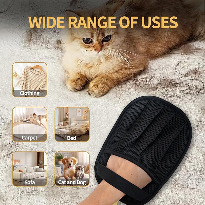Pet Hair Removal Glove, Cats Dogs Grooming Gloves Pet Hair Removal Tool, 2025 Upgrade Reusable Pet Hair Remover Glove(1 Pet Grooming Glove & 1 Cleaning Glove)