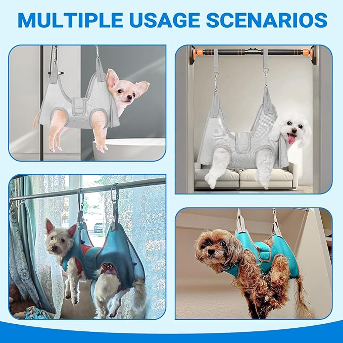 Supet Dog Grooming Hammock for Small Dogs, Dog Hanging Harness for Nail Trimming Doorframe, Pet Holder Restraint for Clipping Nails, Pet Hoist Sling for Cutting Nails at Home (Grey 2XS)