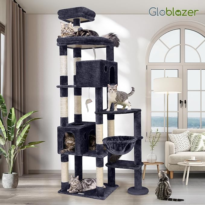 Globlazer Giant Cat Tree, 83 inch Cat Tree for Indoor Cats Large Adult, XXL Cat Tower with 9 Scratching Posts for 20lb+ Heavy Duty Large Adult Cats, F83, Dark Grey