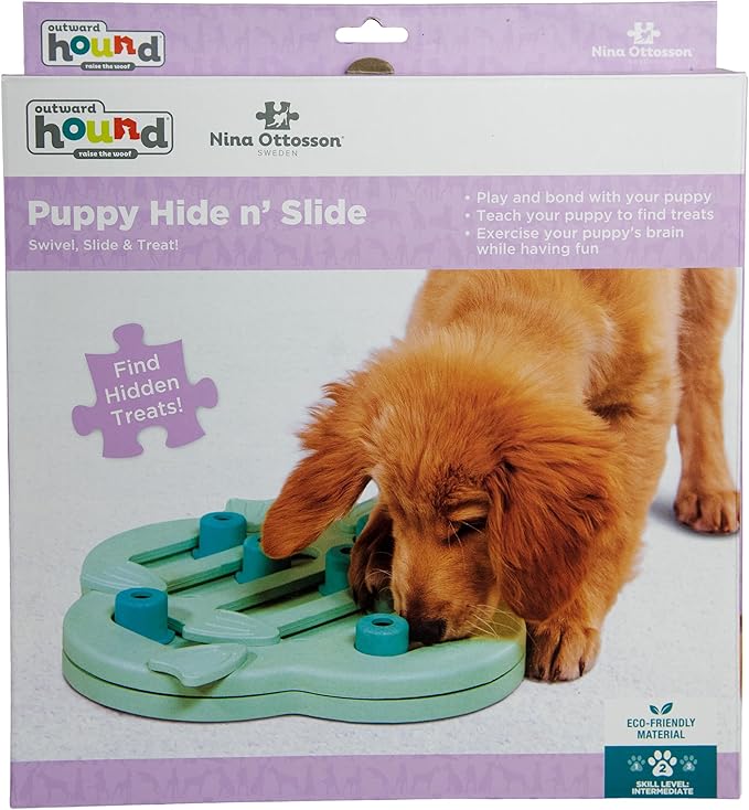 Outward Hound by Nina Ottosson Puppy Hide N' Slide Treat Puzzle Enrichment Dog Toy, Green