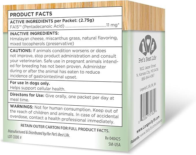 Yummy Combs Longevity15 – C15:0 – Fatty Acid Health Supplement for Dogs – Healthy Pet Supplies – for Small Dogs, 1 Pack