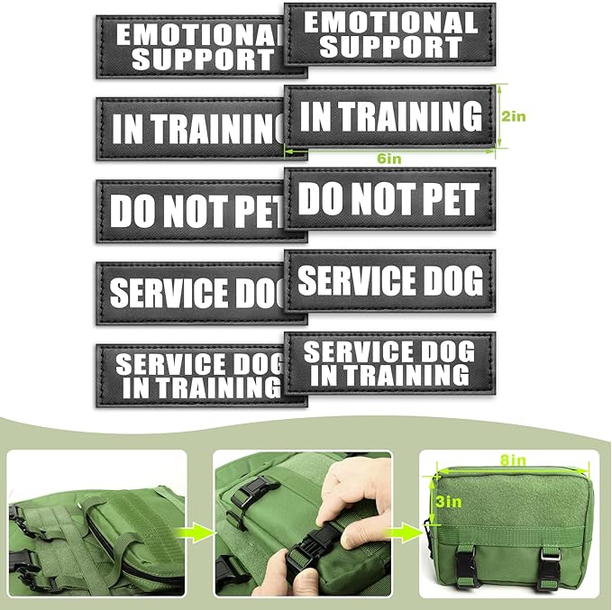 WINSEE Tactical Dog Harness with Dog Leash, Service Working MOLLE Vest with 10 Pet Patches for Dog, No Pull Military Harness and Backpack for Training Hunting Walking