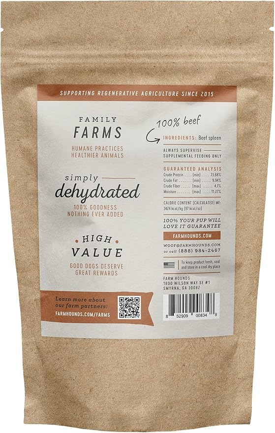 Farm Hounds - Beef Spleen - Premium Natural Beef Spleen Jerky For Dogs - Made From 100% Humanely Raised Cattle - Organ Treat - Great For Training & Treats - No Added Fillers - Made in USA -4oz -1 Pack
