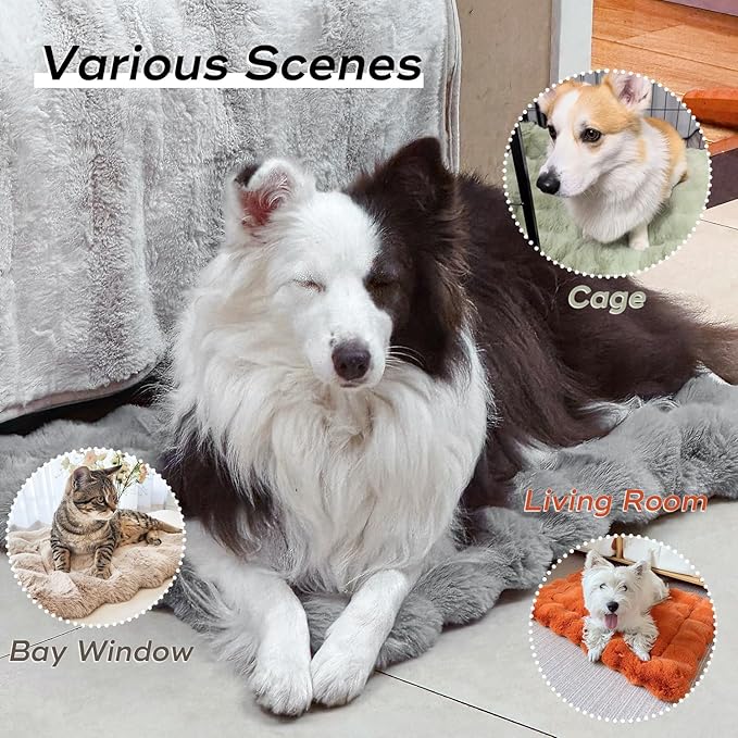 Cat Beds for Indoor Cats Faux Fur Pet Pad Mat Plush Kitten Bed with Non-Slip Bottom for Carriers/Couch Dog & Puppy Friendly 23 x 15 Inch Medium Orange